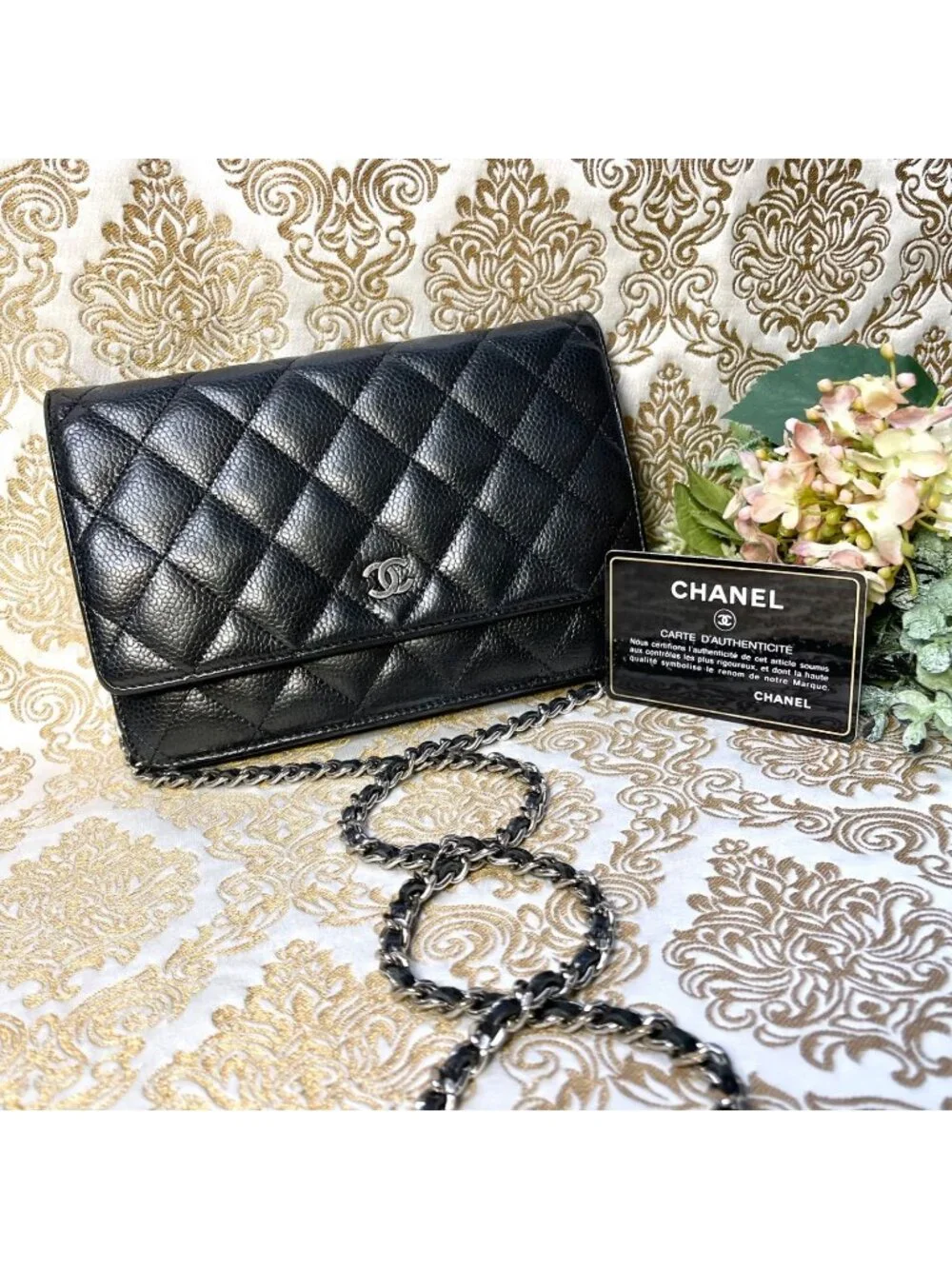 Chanel Chain Wallet Quilted Caviar Leather Shoulder Bag